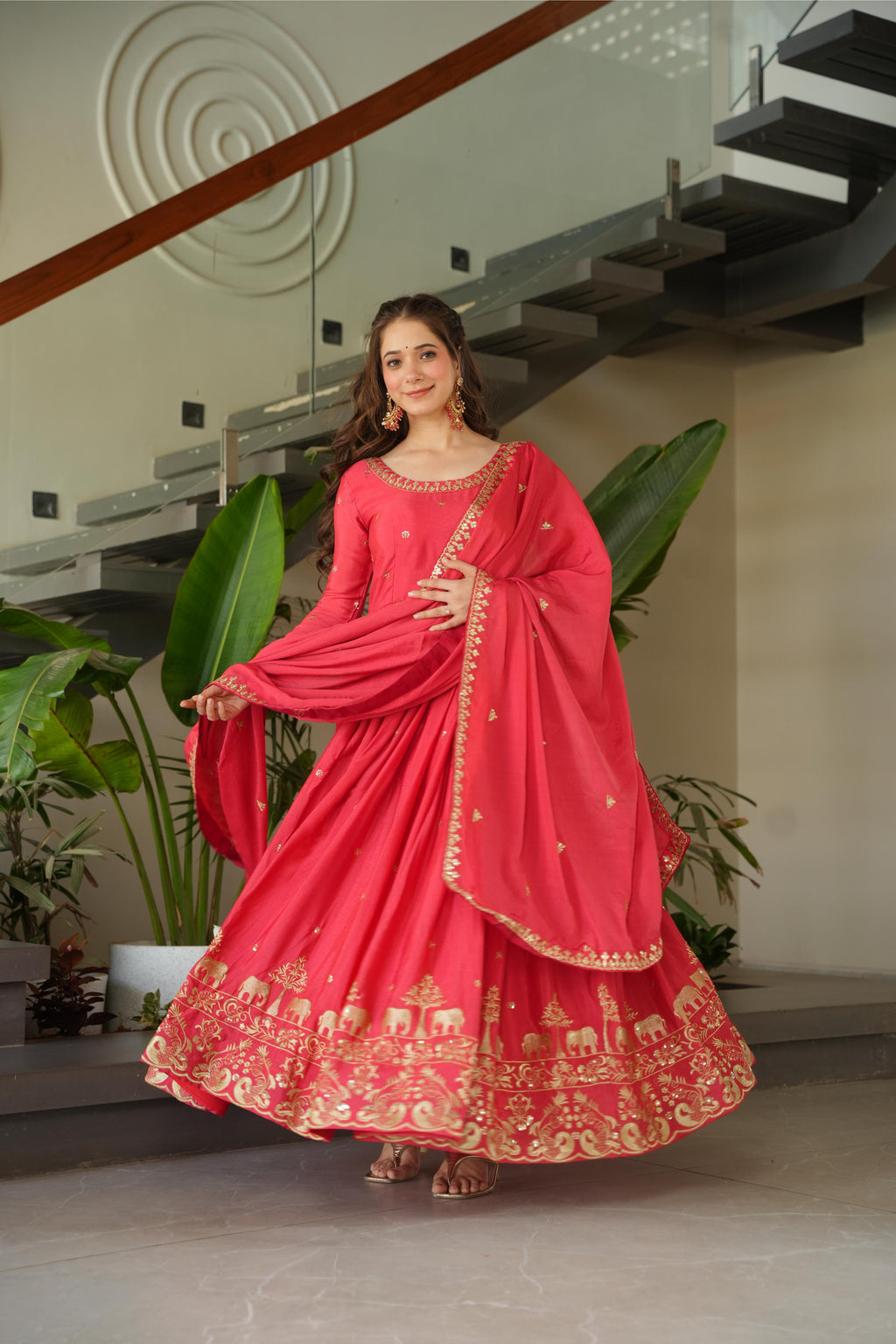 Jyoti Fashion Women's Pink Chinon Sequins Zari Embroidered Anarkali Set With Dupatta | Grocsy