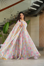 Jyoti Fashion Women's Grey Faux Georgette Floral Digital Printed Anarkali Set With Dupatta | Grocsy