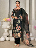 Jyoti Fashion Women's Black Pashmina Floral Digital Printed Kurta with Trouser & Dupatta | Grocsy