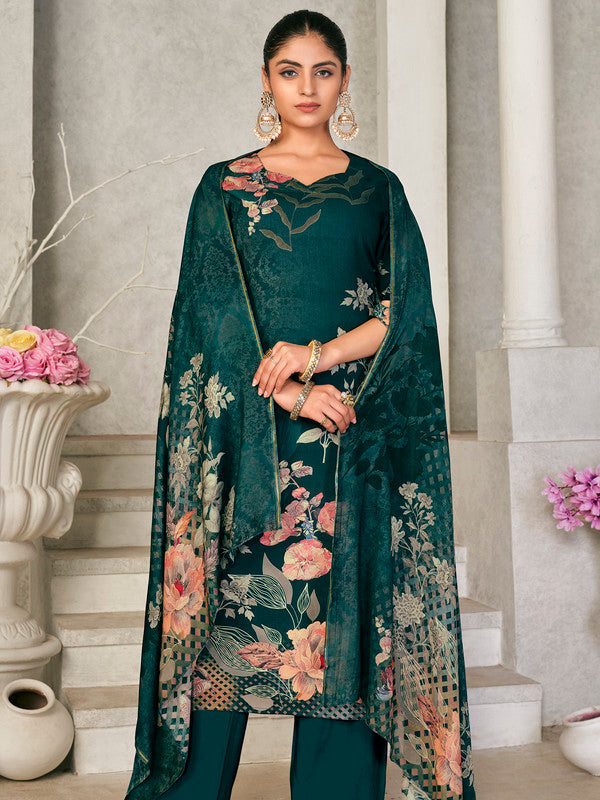 Jyoti Fashion Women's Green Pashmina Floral Digital Printed Kurta with Trouser & Dupatta | Grocsy