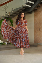 Jyoti Fashion Women's Brown Faux Georgette Printed Long Designer Anarkali Set | Grocsy