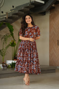 Jyoti Fashion Women's Brown Faux Georgette Printed Long Designer Anarkali Set | Grocsy