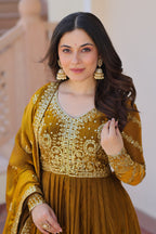 Jyoti Fashion Women's Mehendi Fendi Sequins & Zari Embroidered Anarkali Set With Dupatta | Grocsy