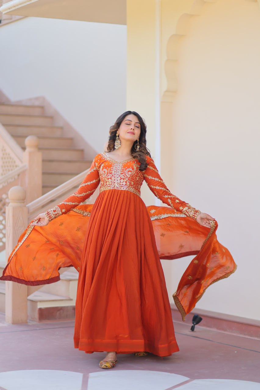 Jyoti Fashion Women's Fanta Fendi Sequins & Zari Embroidered Anarkali Set With Dupatta | Grocsy