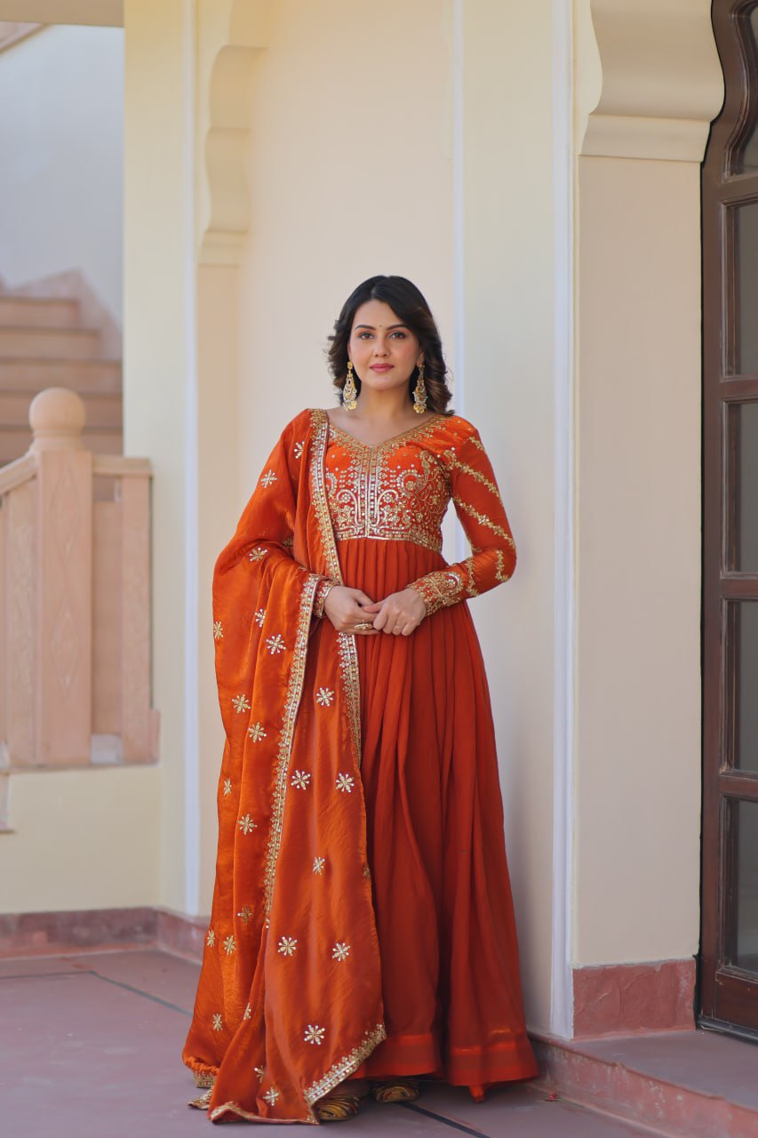 Jyoti Fashion Women's Fanta Fendi Sequins & Zari Embroidered Anarkali Set With Dupatta | Grocsy