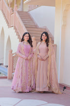 Jyoti Fashion Women's Lavender & Peach Fendi Chiffon Anarkali Combo Set With Dupatta | Grocsy