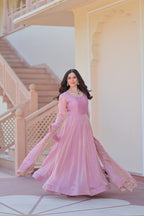 Jyoti Fashion Women's Lavender Fendi Chiffon Designer Anarkali Set With Dupatta | Grocsy