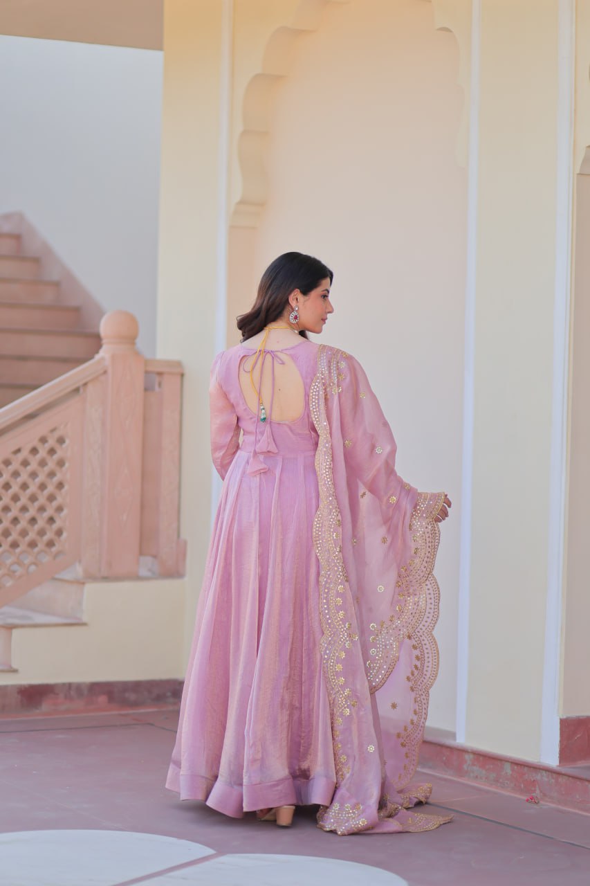 Jyoti Fashion Women's Lavender Fendi Chiffon Designer Anarkali Set With Dupatta | Grocsy