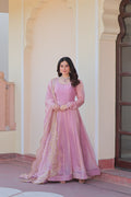 Jyoti Fashion Women's Lavender Fendi Chiffon Designer Anarkali Set With Dupatta | Grocsy