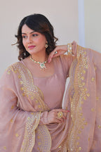 Jyoti Fashion Women's Peach Fendi Chiffon Designer Anarkali Set With Dupatta | Grocsy