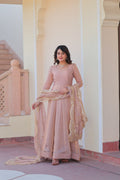 Jyoti Fashion Women's Peach Fendi Chiffon Designer Anarkali Set With Dupatta | Grocsy