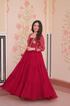 Jyoti Fashion Women's Rani Pink Faux Blooming Sequins & Zari Embroidered Long Designer Anarkali Set | Grocsy