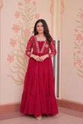 Jyoti Fashion Women's Rani Pink Faux Blooming Sequins & Zari Embroidered Long Designer Anarkali Set | Grocsy