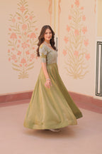 Jyoti Fashion Women's Mehendi Fendi Embroidered Long Designer Anarkali Set | Grocsy