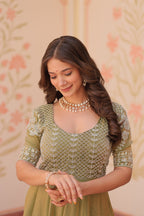 Jyoti Fashion Women's Mehendi Fendi Embroidered Long Designer Anarkali Set | Grocsy