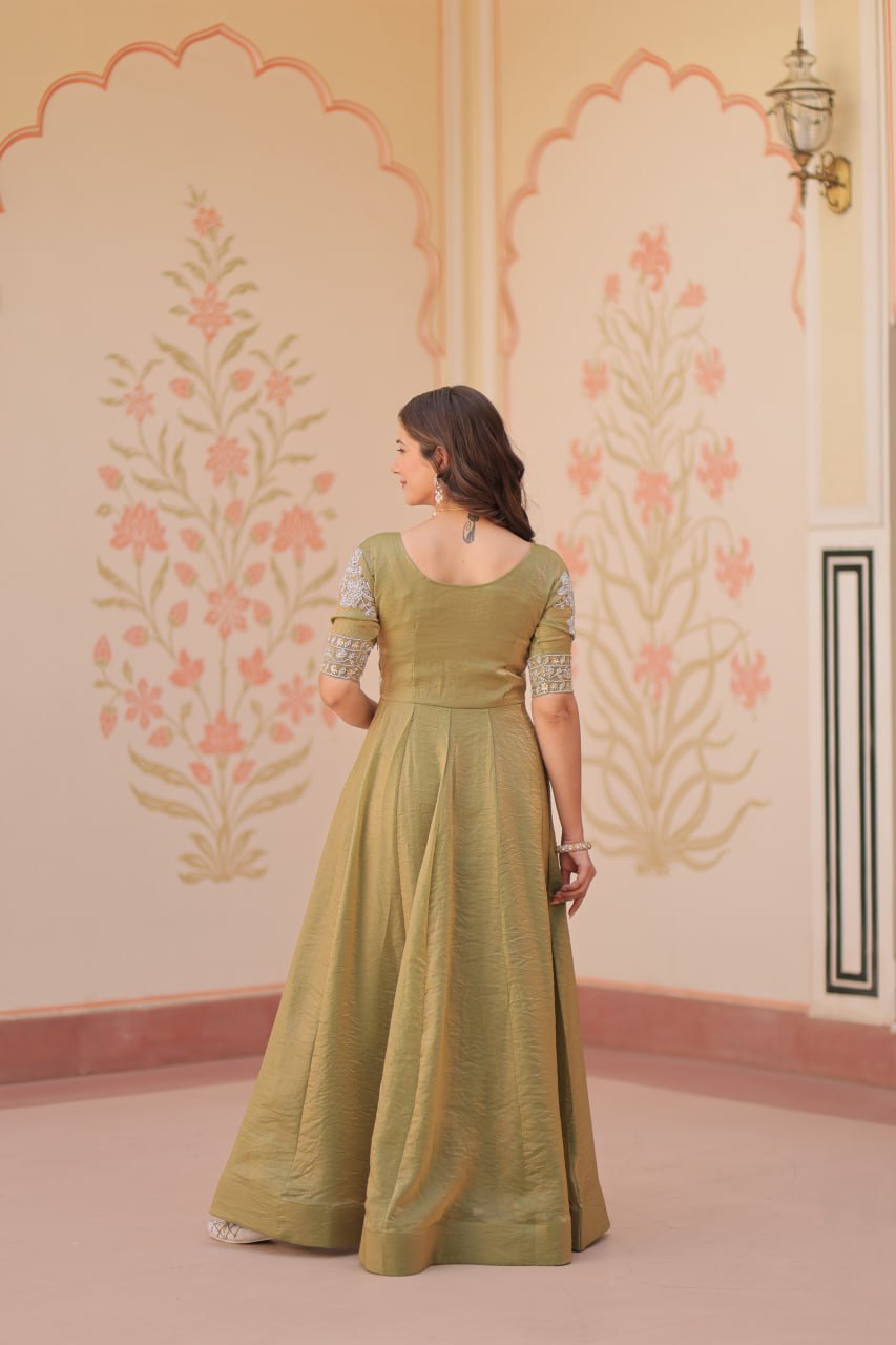 Jyoti Fashion Women's Mehendi Fendi Embroidered Long Designer Anarkali Set | Grocsy