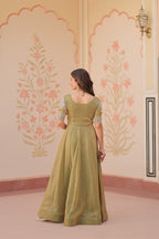 Jyoti Fashion Women's Mehendi Fendi Embroidered Long Designer Anarkali Set | Grocsy