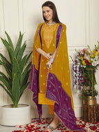 Jyoti Fashion Women's Mustard Chinon Chiffon Embroidered Designer Straight Suit Set | Grocsy