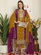 Jyoti Fashion Women's Mustard Chinon Chiffon Embroidered Designer Straight Suit Set | Grocsy