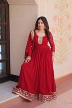 Jyoti Fashion Women's Maroon Faux Blooming Sequins & Zari Embroidered Anarkali Set With Dupatta | Grocsy