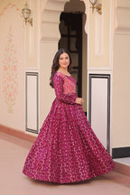 Jyoti Fashion Women's Wine Jacquard Weaving Long Designer Anarkali Set | Grocsy