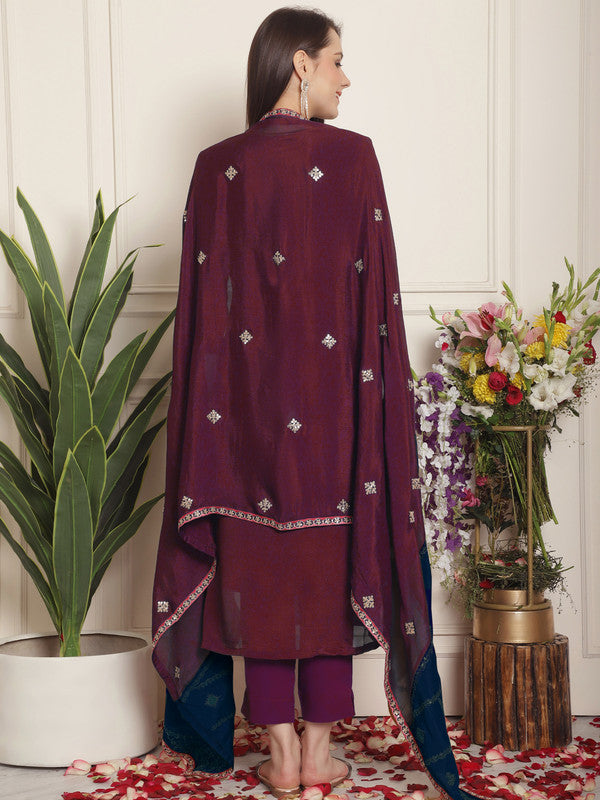 Jyoti Fashion Women's Magenta Chinon Chiffon Embroidered Designer Straight Suit Set | Grocsy