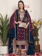 Jyoti Fashion Women's Magenta Chinon Chiffon Embroidered Designer Straight Suit Set | Grocsy