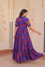 Jyoti Fashion Women's Purple Faux Georgette Printed Long Designer Anarkali Set | Grocsy