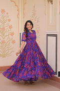 Jyoti Fashion Women's Purple Faux Georgette Printed Long Designer Anarkali Set | Grocsy