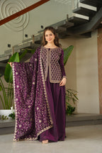 Jyoti Fashion Women's Wine Fendi Rich Beads Embroidered Sharara Set with Dupatta | Grocsy