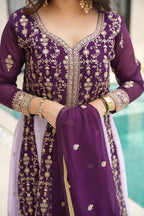 Jyoti Fashion Women's Purple Faux Blooming Zari & Sequins Embroidered Anarkali Set With Dupatta | Grocsy