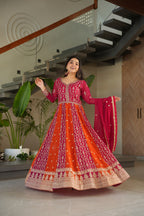Jyoti Fashion Women's Rani Pink Faux Blooming Zari & Sequins Embroidered Anarkali Set With Dupatta | Grocsy