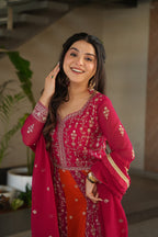 Jyoti Fashion Women's Rani Pink Faux Blooming Zari & Sequins Embroidered Anarkali Set With Dupatta | Grocsy