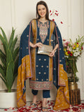 Jyoti Fashion Women's Navy Blue Chinon Chiffon Embroidered Designer Straight Suit Set | Grocsy