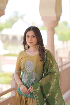 Jyoti Fashion Women's Green Chinon Beads Embroidered Sharara Set with Dupatta | Grocsy