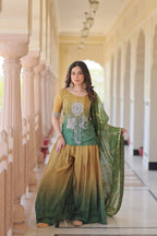 Jyoti Fashion Women's Green Chinon Beads Embroidered Sharara Set with Dupatta | Grocsy