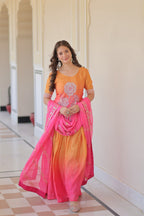 Jyoti Fashion Women's Pink Chinon Beads Embroidered Sharara Set with Dupatta | Grocsy