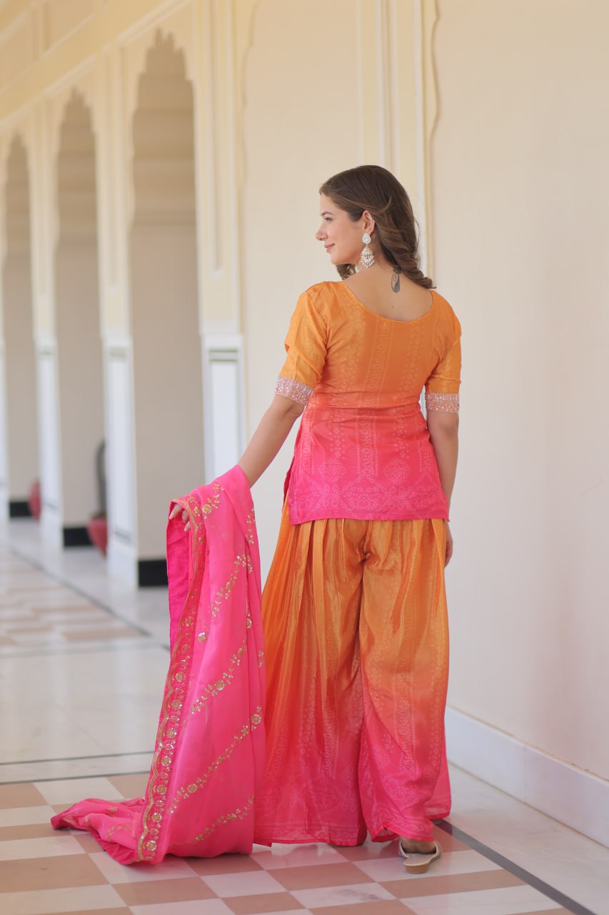 Jyoti Fashion Women's Pink Chinon Beads Embroidered Sharara Set with Dupatta | Grocsy