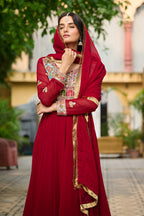 Jyoti Fashion Women's Maroon Faux Blooming Sequins with Thread Embroidered Anarkali Set With Dupatta | Grocsy