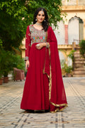 Jyoti Fashion Women's Maroon Faux Blooming Sequins with Thread Embroidered Anarkali Set With Dupatta | Grocsy