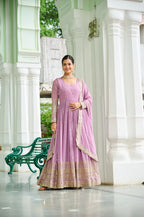 Jyoti Fashion Women's Lavender Faux Georgette Embroidered Designer Anarkali Set With Dupatta | Grocsy