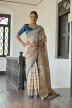 Jyoti Fashion Women's Blue Soft Tussar Silk Printed Designer Saree with Blouse | Grocsy