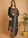 Jyoti Fashion Women's Green Velvet Floral Resham Thread with Jari & Sequince work Designer Straight Suit Set | Grocsy