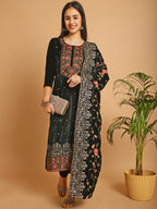 Jyoti Fashion Women's Green Velvet Floral Resham Thread with Jari & Sequince work Designer Straight Suit Set | Grocsy