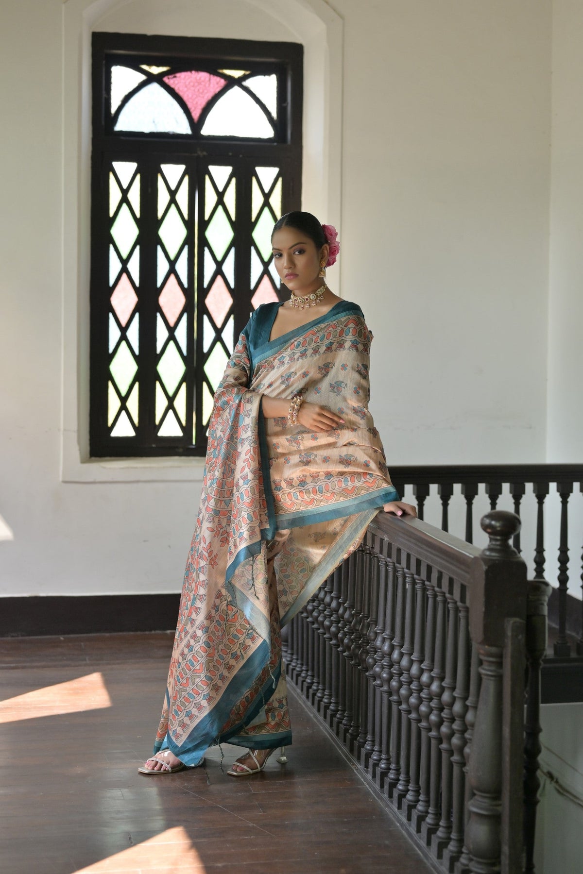 Jyoti Fashion Women's Rama Soft Tussar Silk Printed Designer Saree with Blouse | Grocsy