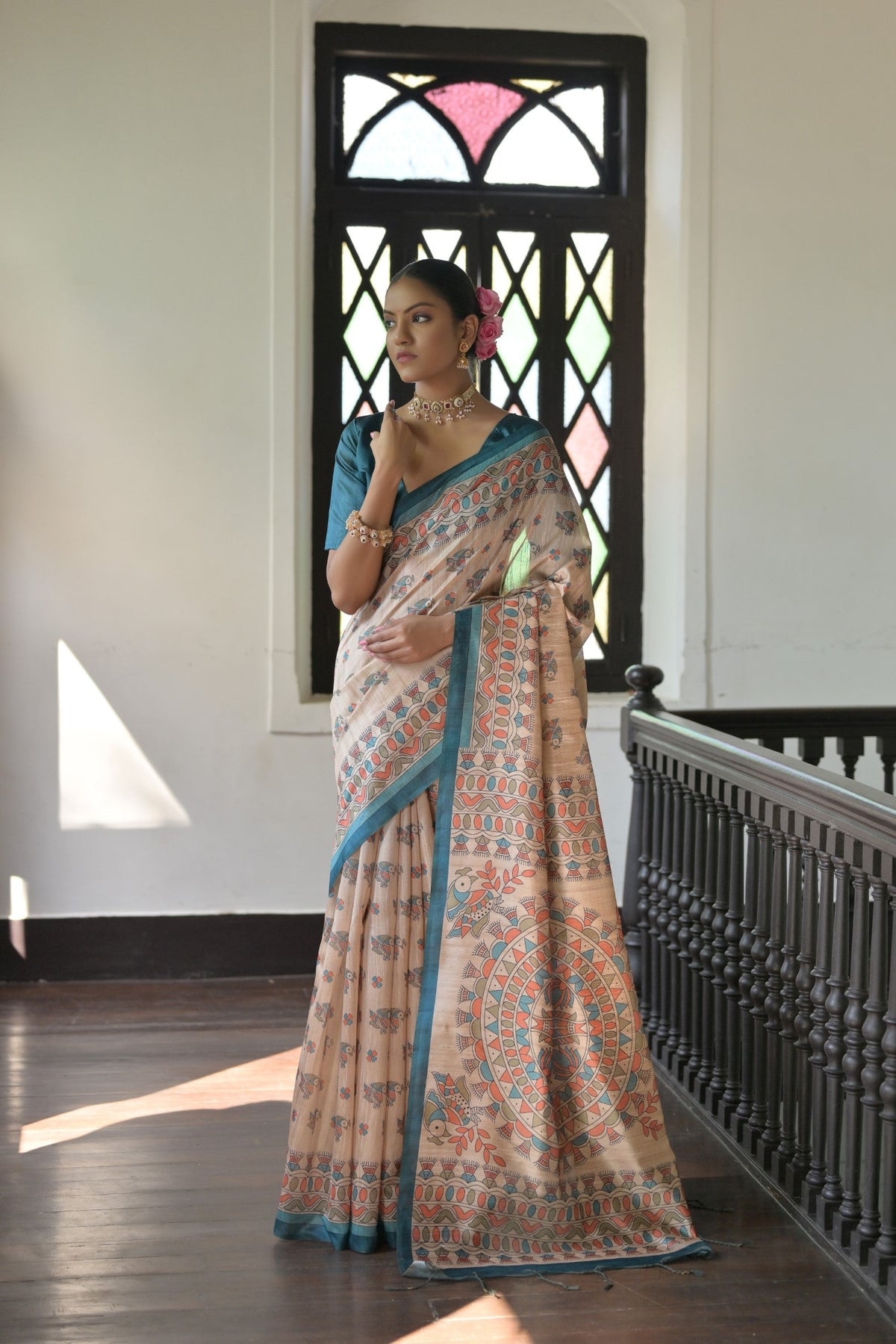 Jyoti Fashion Women's Rama Soft Tussar Silk Printed Designer Saree with Blouse | Grocsy