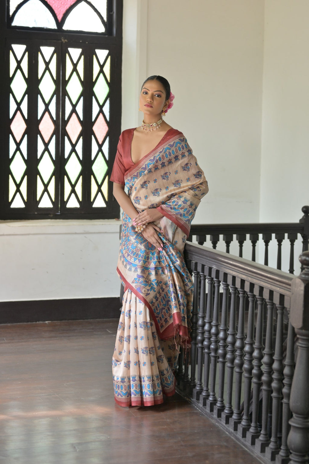Jyoti Fashion Women's Red Soft Tussar Silk Printed Designer Saree with Blouse | Grocsy
