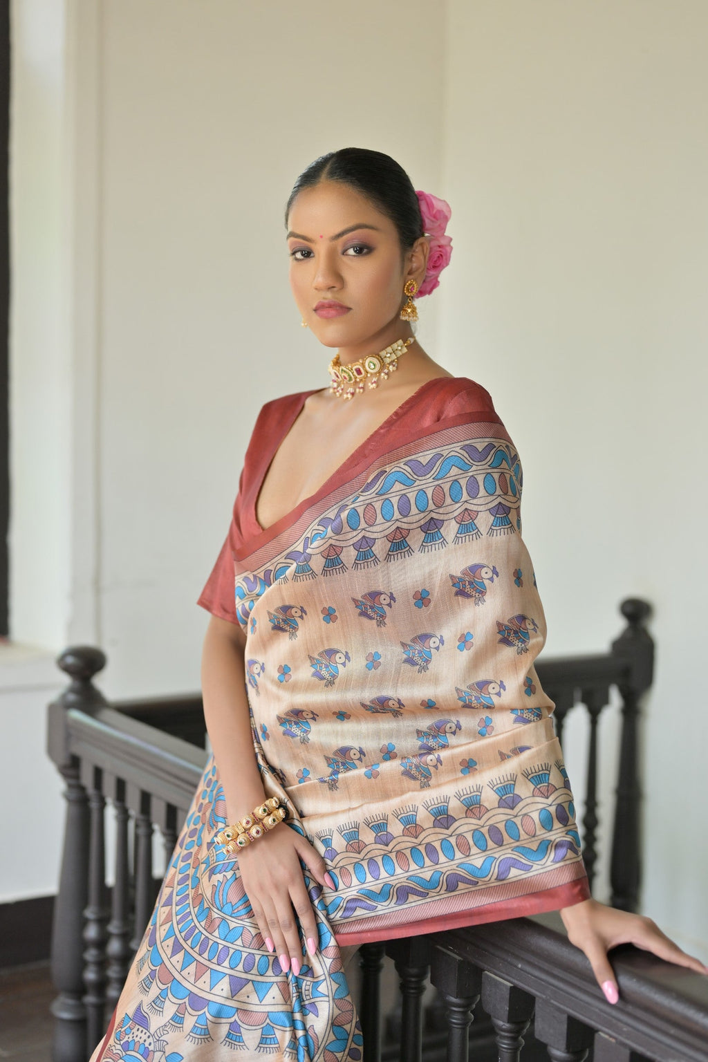 Jyoti Fashion Women's Red Soft Tussar Silk Printed Designer Saree with Blouse | Grocsy