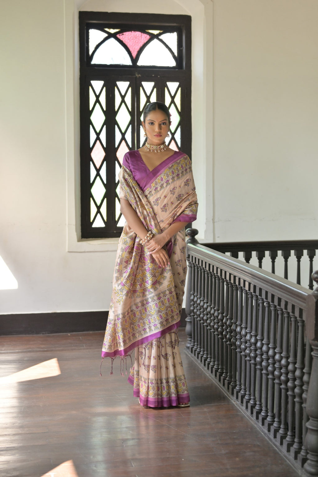 Jyoti Fashion Women's Wine Soft Tussar Silk Printed Designer Saree with Blouse | Grocsy
