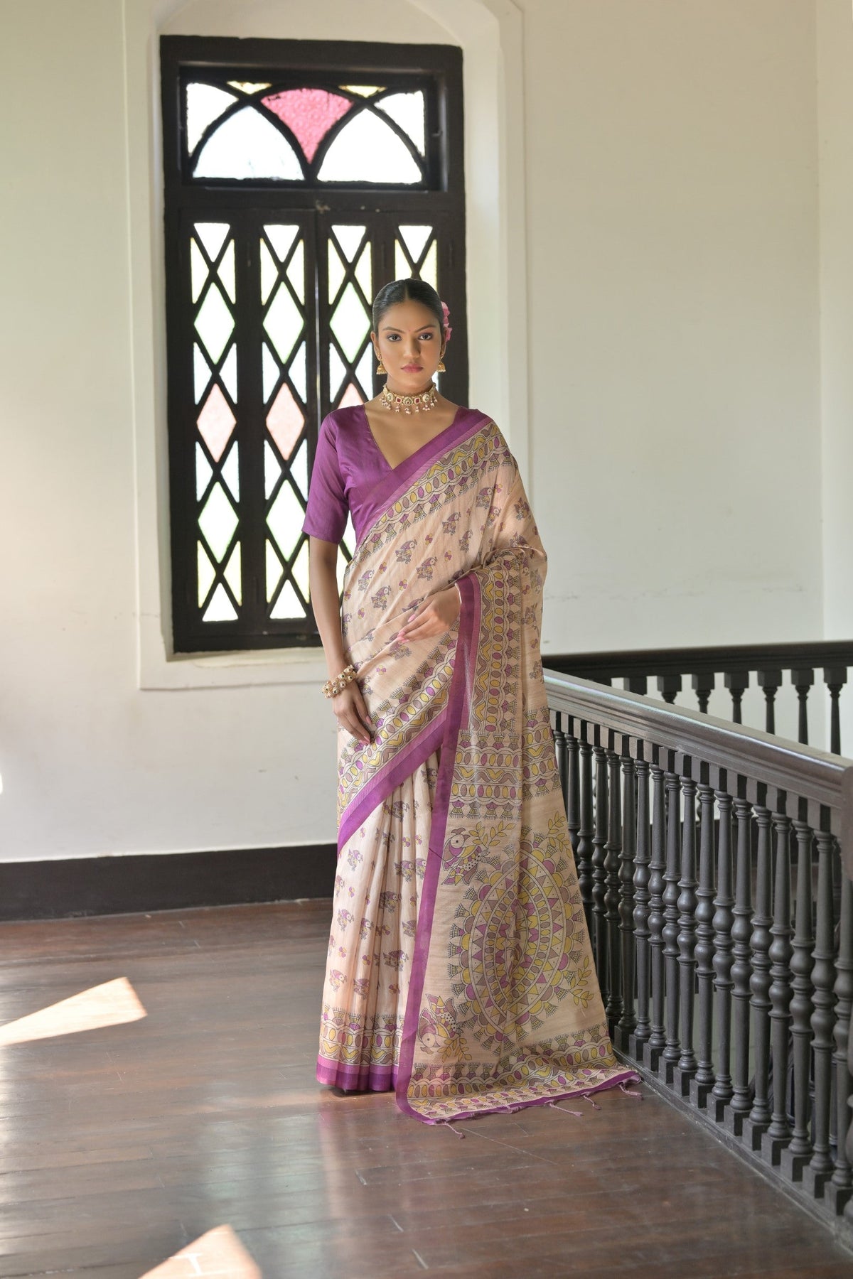 Jyoti Fashion Women's Wine Soft Tussar Silk Printed Designer Saree with Blouse | Grocsy